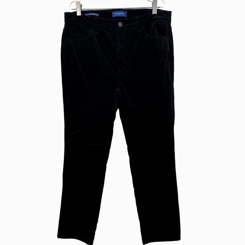Talbots High Waist Black Velour Straight Leg Jeans Pants Womens 12P Petite Party